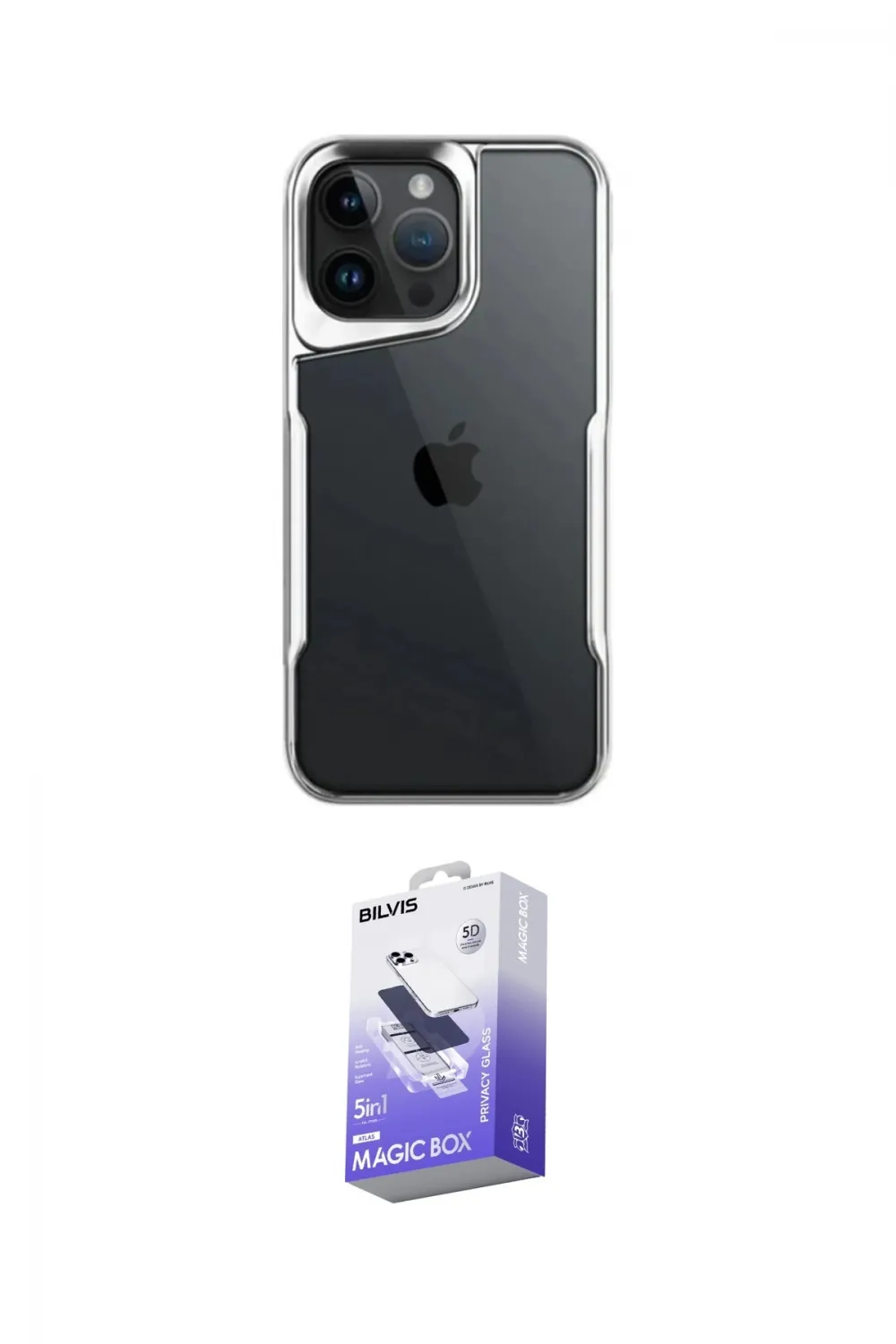 ieg™ iPhone 14 Pro Max Kılıf Akış Çizgi Koleksiyonu - Siyah Bilvis 5in1 5D Magic Hayalet Cam Ekran Koruyucu