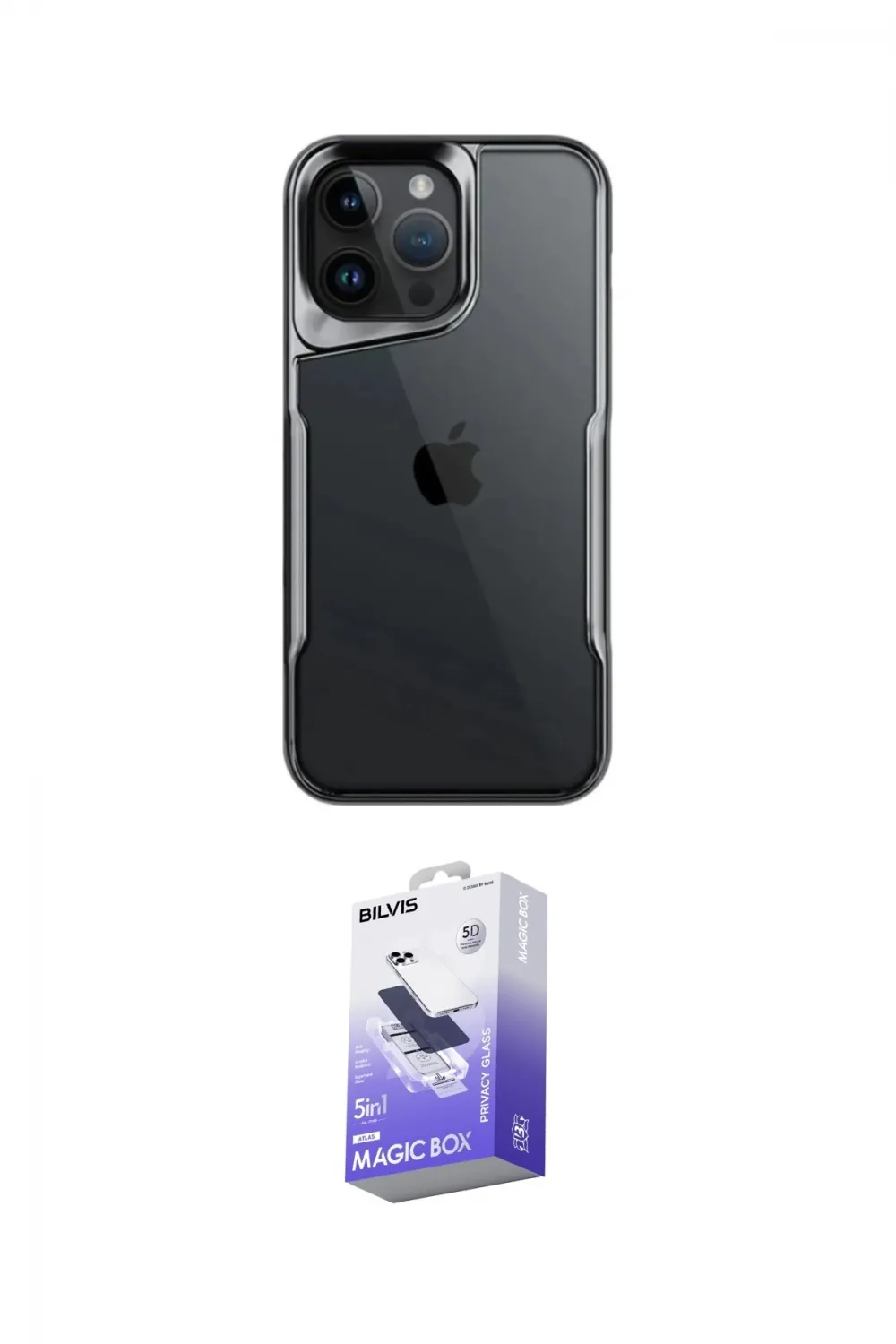 ieg™ iPhone 14 Pro Max Kılıf Akış Çizgi Koleksiyonu - Siyah Bilvis 5in1 5D Magic Hayalet Cam Ekran Koruyucu