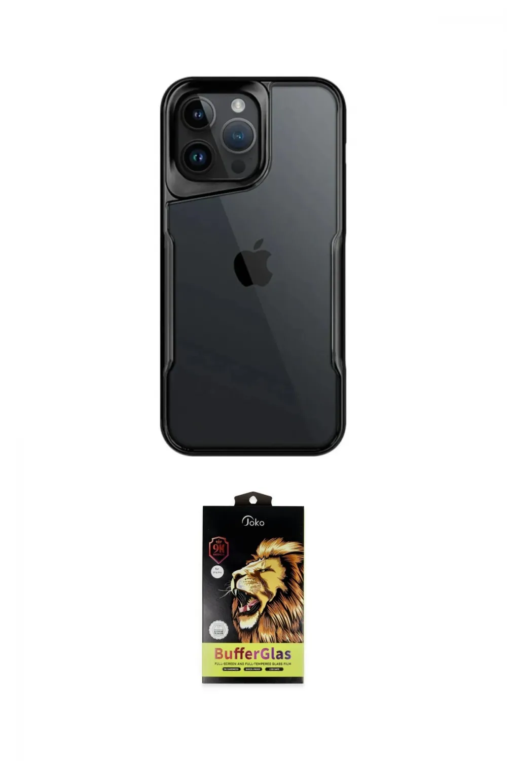 ieg™ iPhone 14 Pro Max Kılıf Akış Çizgi Koleksiyonu - Siyah Buffer Cam Ekran Koruyucu