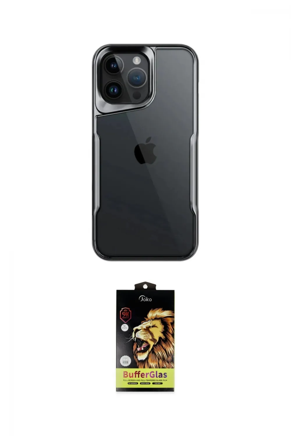 ieg™ iPhone 14 Pro Max Kılıf Akış Çizgi Koleksiyonu - Siyah Buffer Cam Ekran Koruyucu