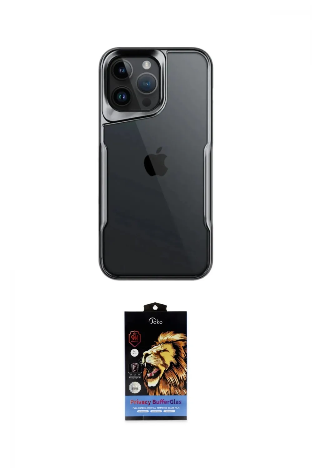 ieg™ iPhone 14 Pro Max Kılıf Akış Çizgi Koleksiyonu - Siyah Buffer Hayalet Cam Ekran Koruyucu
