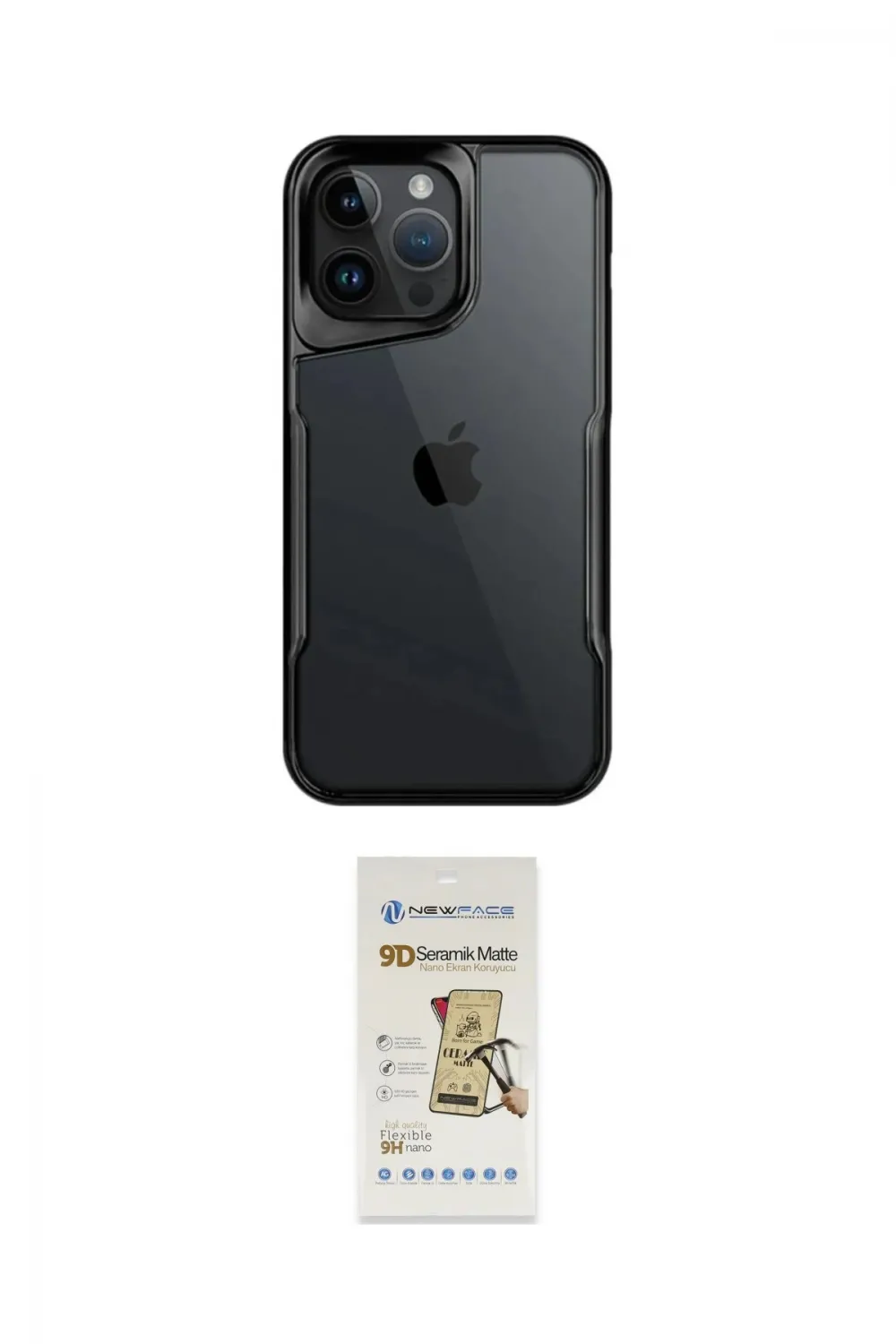 ieg™ iPhone 14 Pro Max Kılıf Akış Çizgi Koleksiyonu - Siyah Mat Seramik Nano Ekran Koruyucu