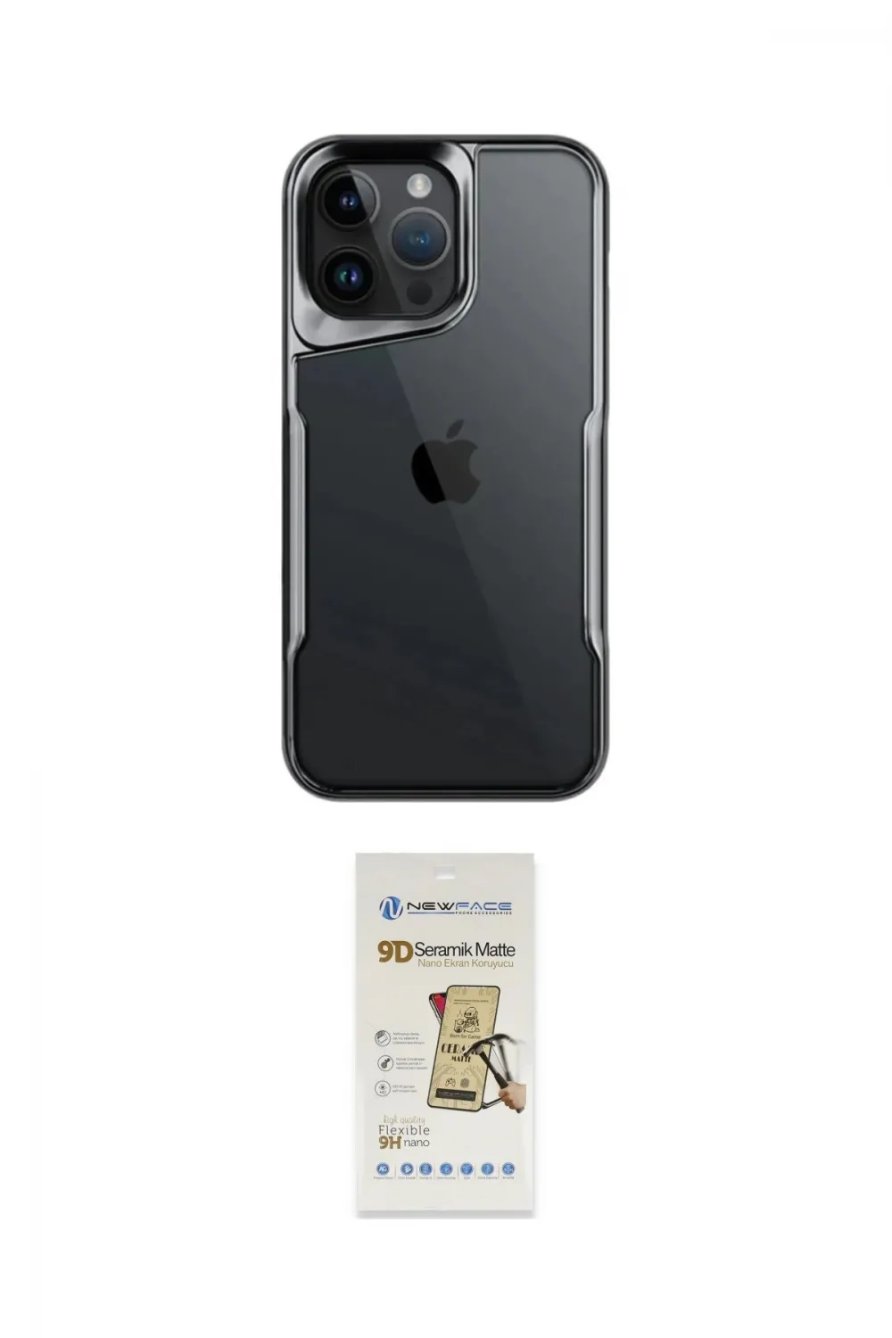 ieg™ iPhone 14 Pro Max Kılıf Akış Çizgi Koleksiyonu - Siyah Mat Seramik Nano Ekran Koruyucu