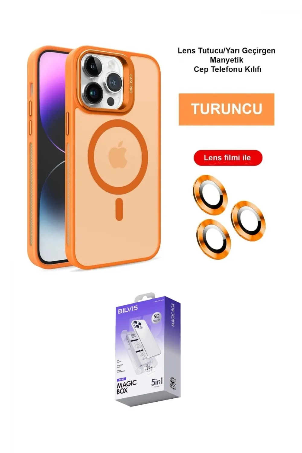 ieg™ iPhone 14 Pro Max Kılıf Akış Form - Siyah Bilvis 5in1 3D Magic Cam Ekran Koruyucu