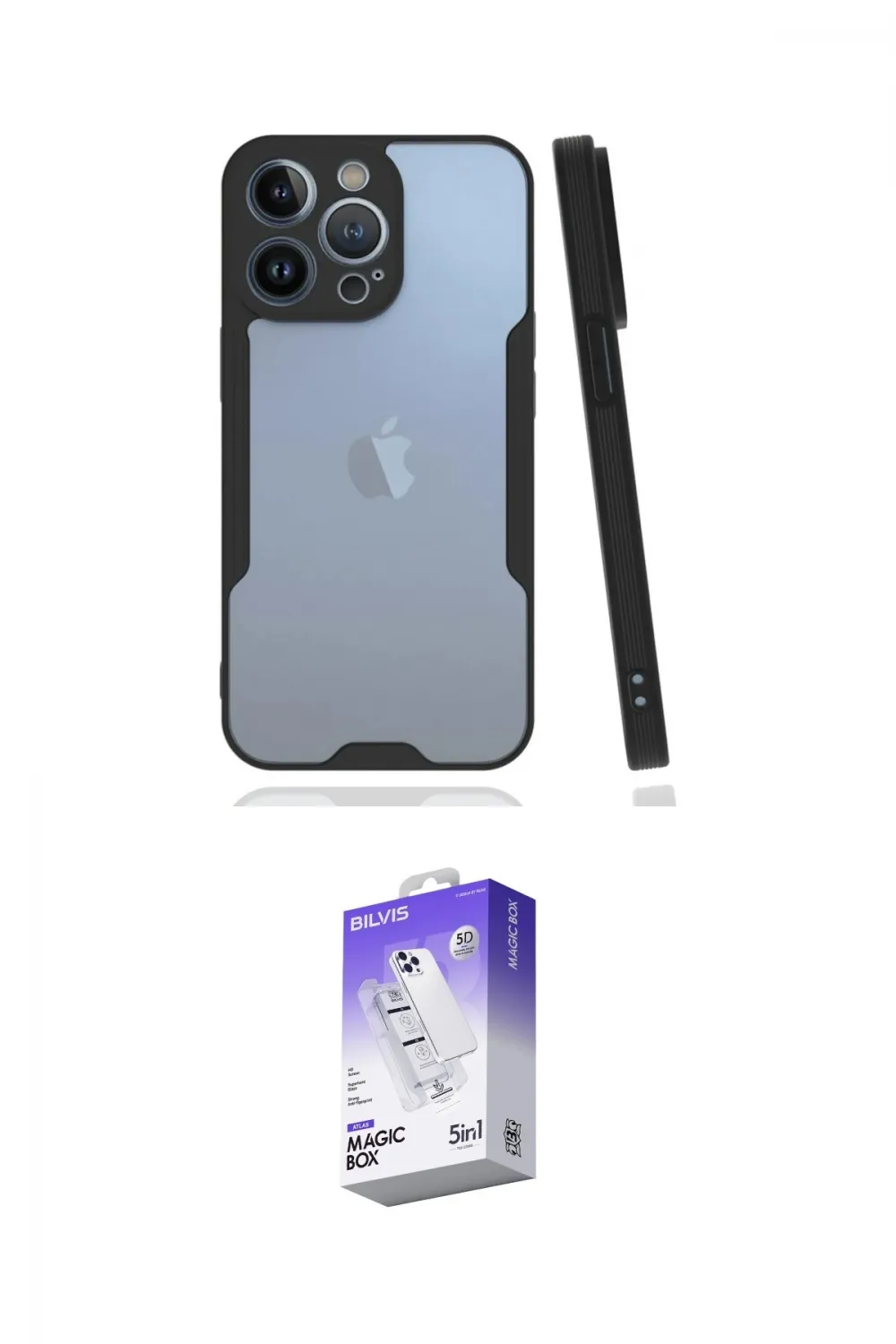 ieg™ iPhone 14 Pro Max Kılıf Atlas Asil Serisi - Siyah Bilvis 5in1 3D Magic Cam Ekran Koruyucu