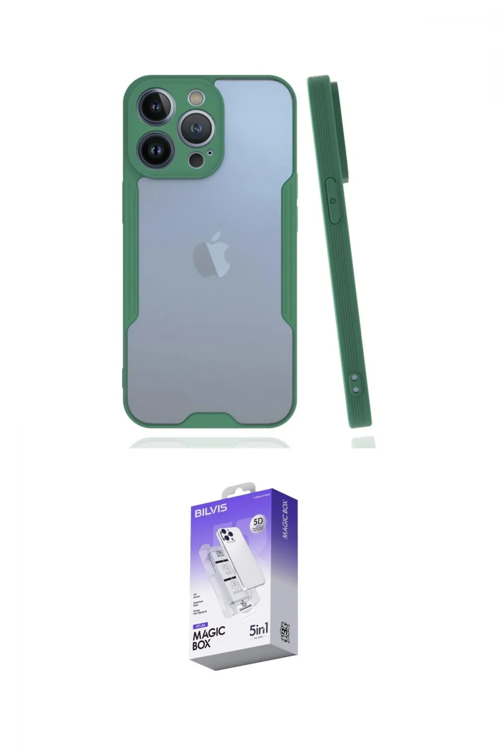 ieg™ iPhone 14 Pro Max Kılıf Atlas Asil Serisi - Siyah Bilvis 5in1 3D Magic Cam Ekran Koruyucu