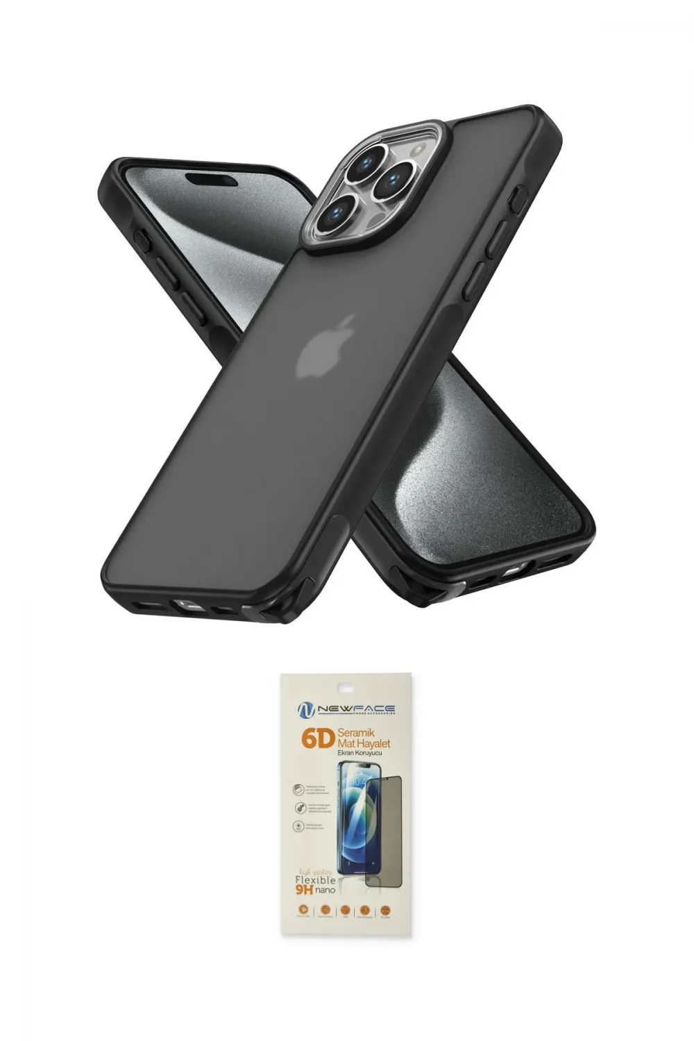 ieg™ iPhone 14 Pro Max Kılıf Atlas Form - Siyah 6D Mat Seramik Hayalet Nano Ekran Koruyucu