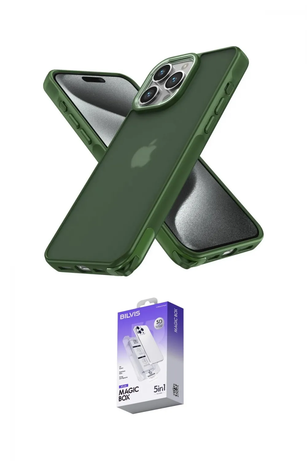 ieg™ iPhone 14 Pro Max Kılıf Atlas Form - Siyah Bilvis 5in1 3D Magic Cam Ekran Koruyucu