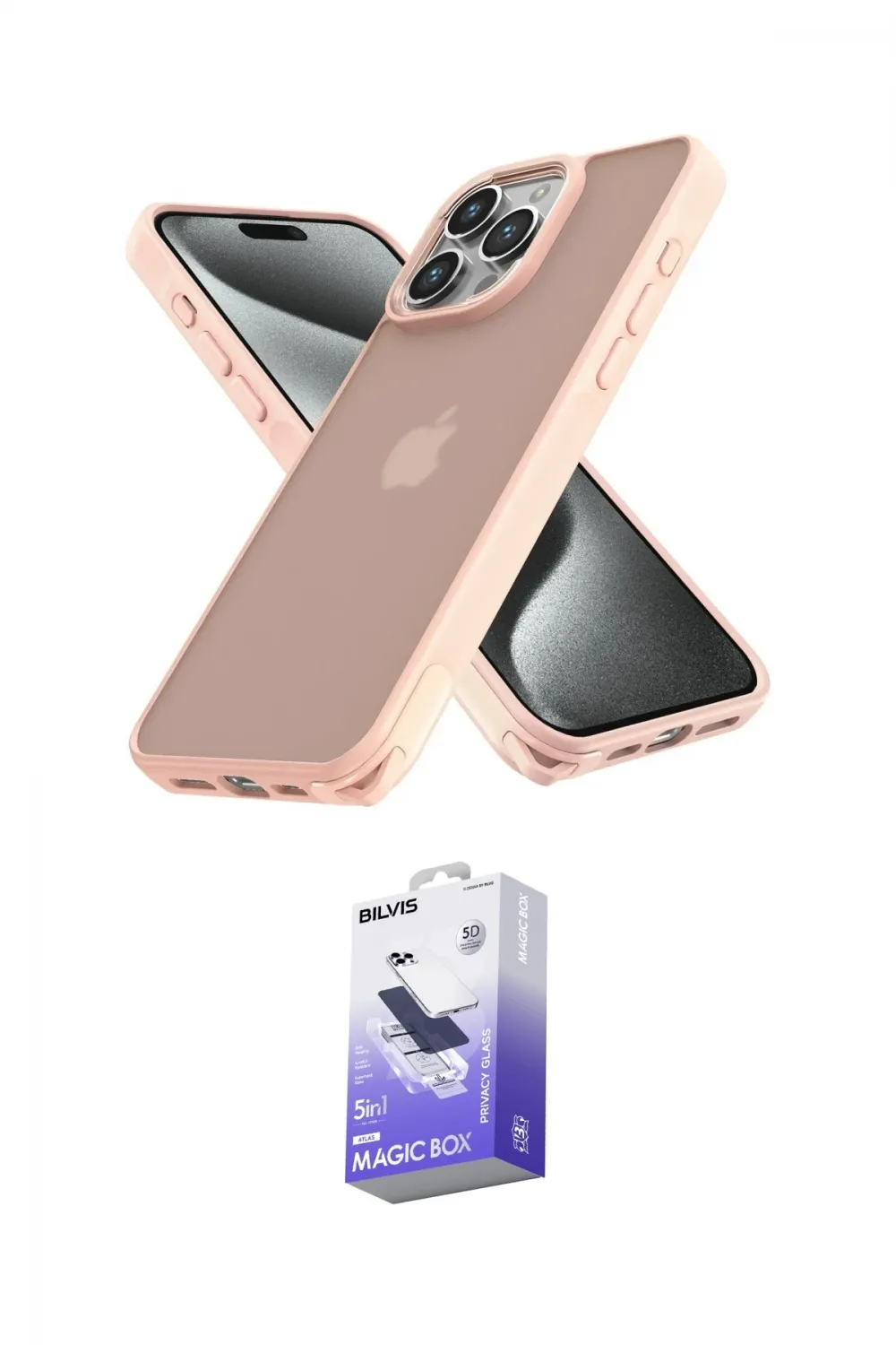 ieg™ iPhone 14 Pro Max Kılıf Atlas Form - Siyah Bilvis 5in1 5D Magic Hayalet Cam Ekran Koruyucu