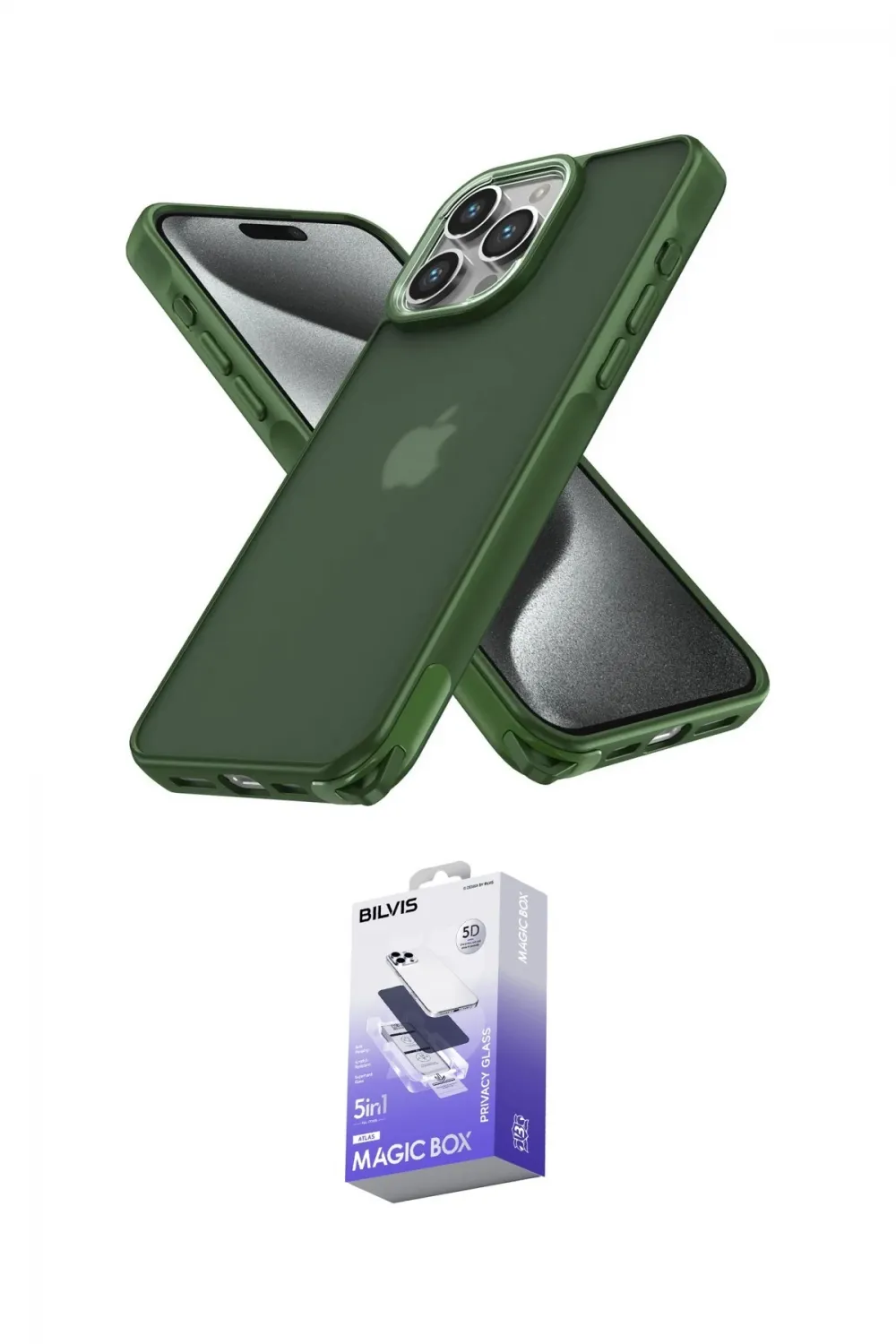 ieg™ iPhone 14 Pro Max Kılıf Atlas Form - Siyah Bilvis 5in1 5D Magic Hayalet Cam Ekran Koruyucu