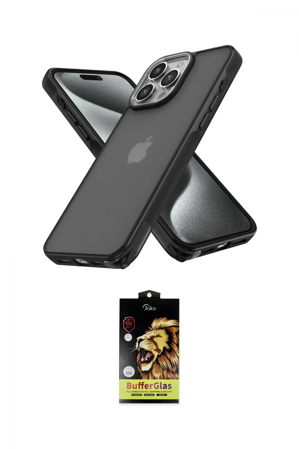 ieg™ iPhone 14 Pro Max Kılıf Atlas Form - Siyah Buffer Cam Ekran Koruyucu