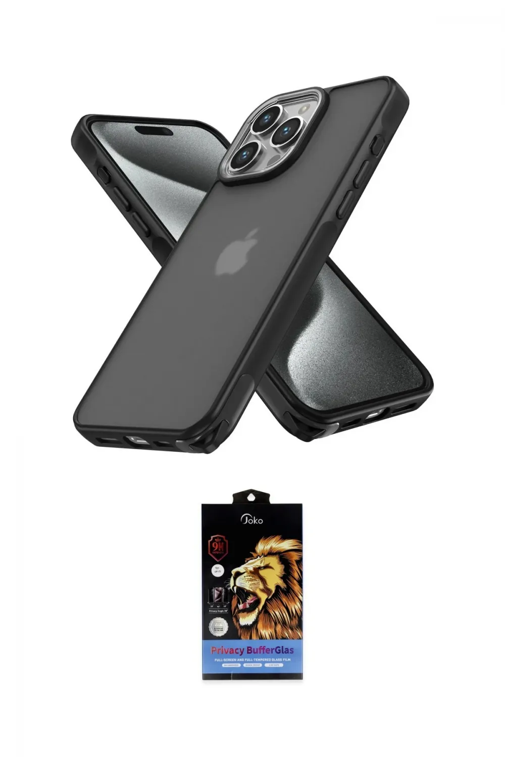 ieg™ iPhone 14 Pro Max Kılıf Atlas Form - Siyah Buffer Hayalet Cam Ekran Koruyucu