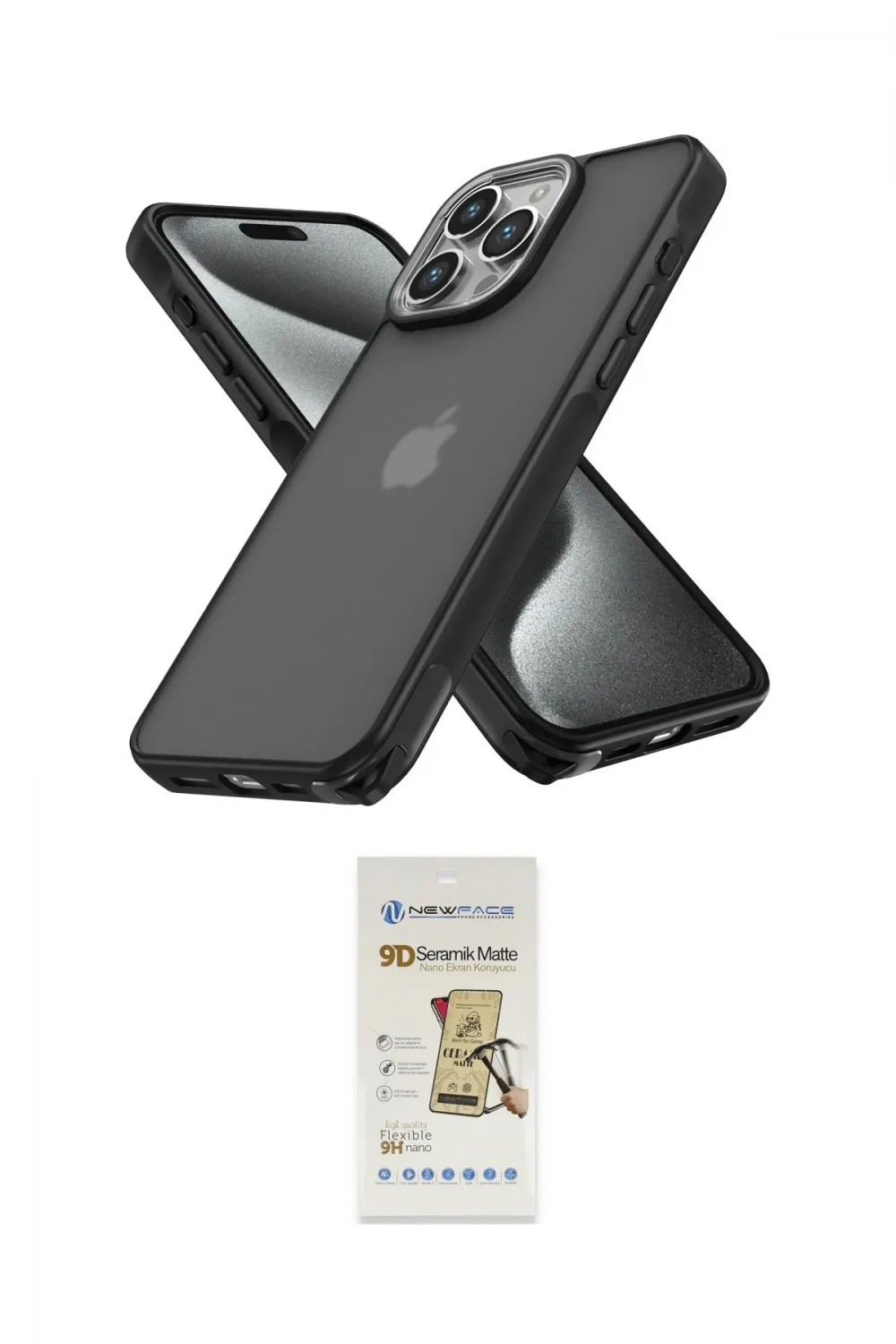 ieg™ iPhone 14 Pro Max Kılıf Atlas Form - Siyah Mat Seramik Nano Ekran Koruyucu