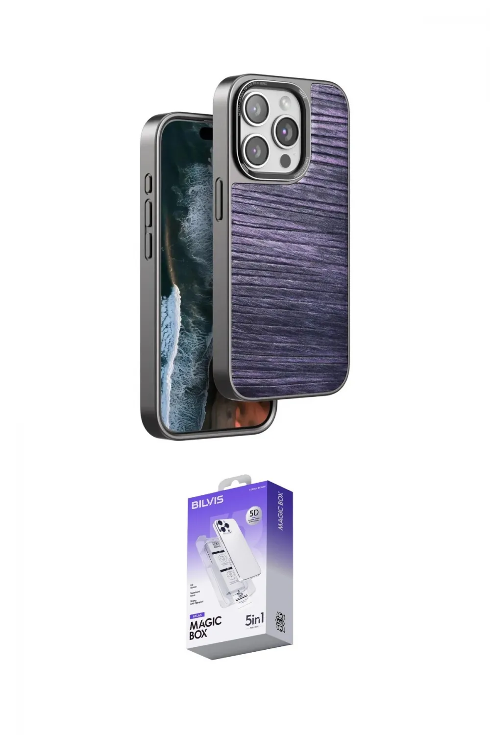 ieg™ iPhone 14 Pro Max Kılıf Atlas Minimal Özel Seri - Siyah Bilvis 5in1 3D Magic Cam Ekran Koruyucu