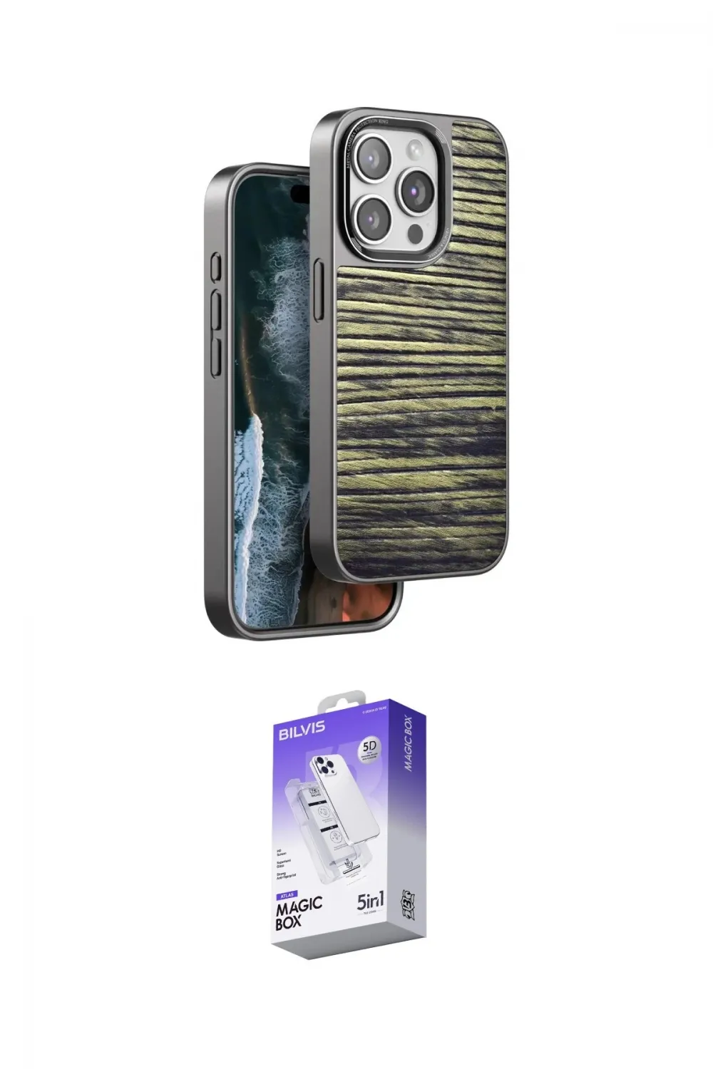 ieg™ iPhone 14 Pro Max Kılıf Atlas Minimal Özel Seri - Siyah Bilvis 5in1 3D Magic Cam Ekran Koruyucu