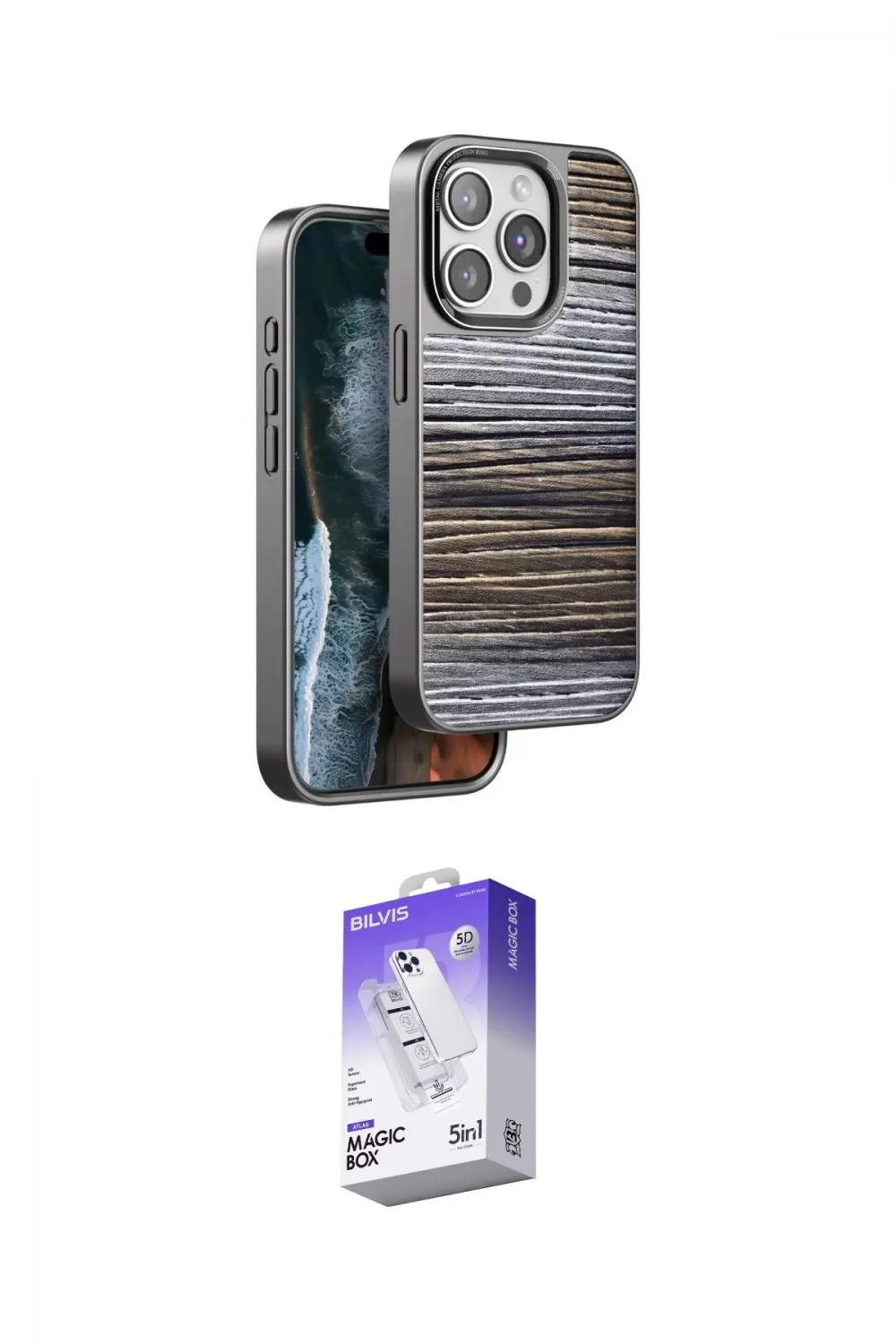 ieg™ iPhone 14 Pro Max Kılıf Atlas Minimal Özel Seri - Siyah Bilvis 5in1 3D Magic Cam Ekran Koruyucu