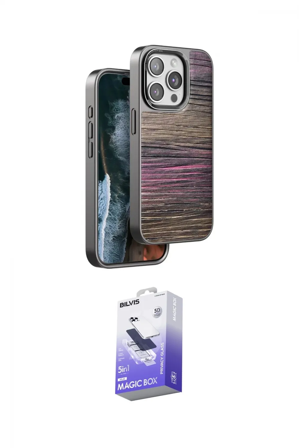 ieg™ iPhone 14 Pro Max Kılıf Atlas Minimal Özel Seri - Siyah Bilvis 5in1 5D Magic Hayalet Cam Ekran Koruyucu