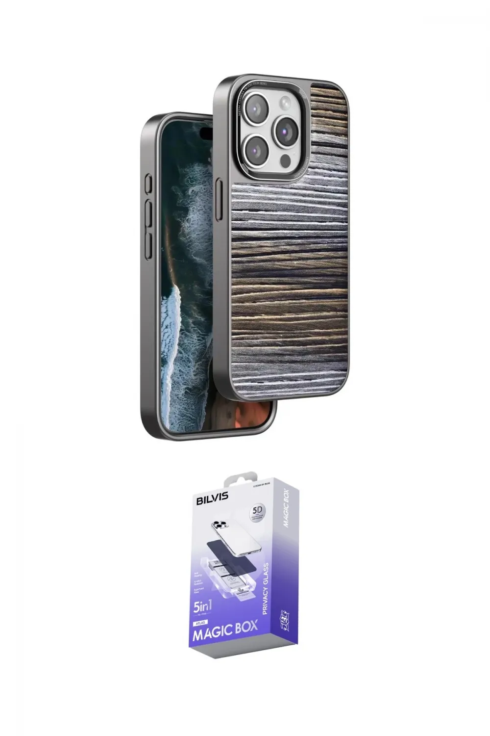 ieg™ iPhone 14 Pro Max Kılıf Atlas Minimal Özel Seri - Siyah Bilvis 5in1 5D Magic Hayalet Cam Ekran Koruyucu