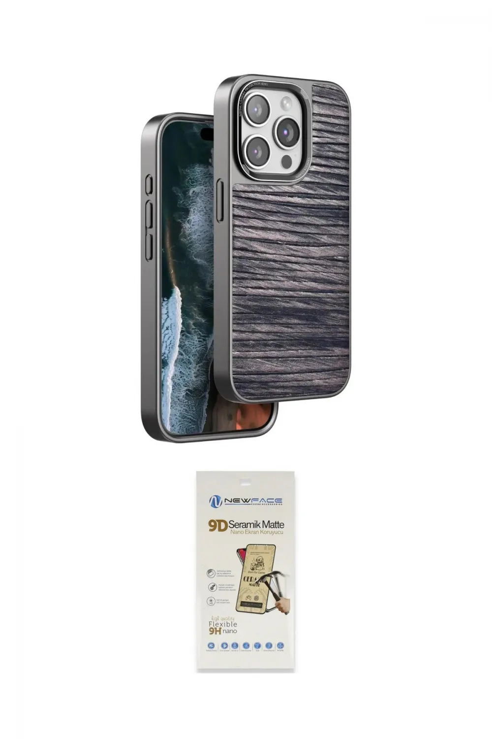 ieg™ iPhone 14 Pro Max Kılıf Atlas Minimal Özel Seri - Siyah Mat Seramik Nano Ekran Koruyucu