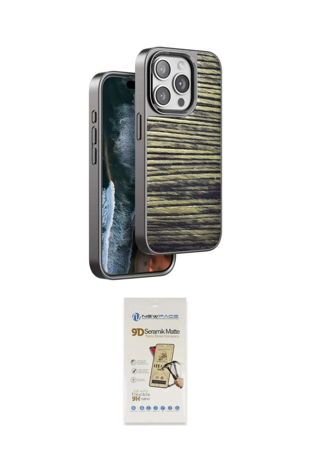 ieg™ iPhone 14 Pro Max Kılıf Atlas Minimal Özel Seri - Siyah Mat Seramik Nano Ekran Koruyucu