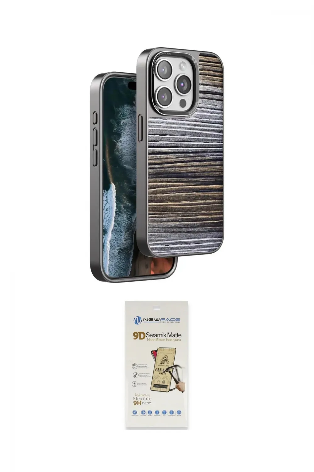 ieg™ iPhone 14 Pro Max Kılıf Atlas Minimal Özel Seri - Siyah Mat Seramik Nano Ekran Koruyucu