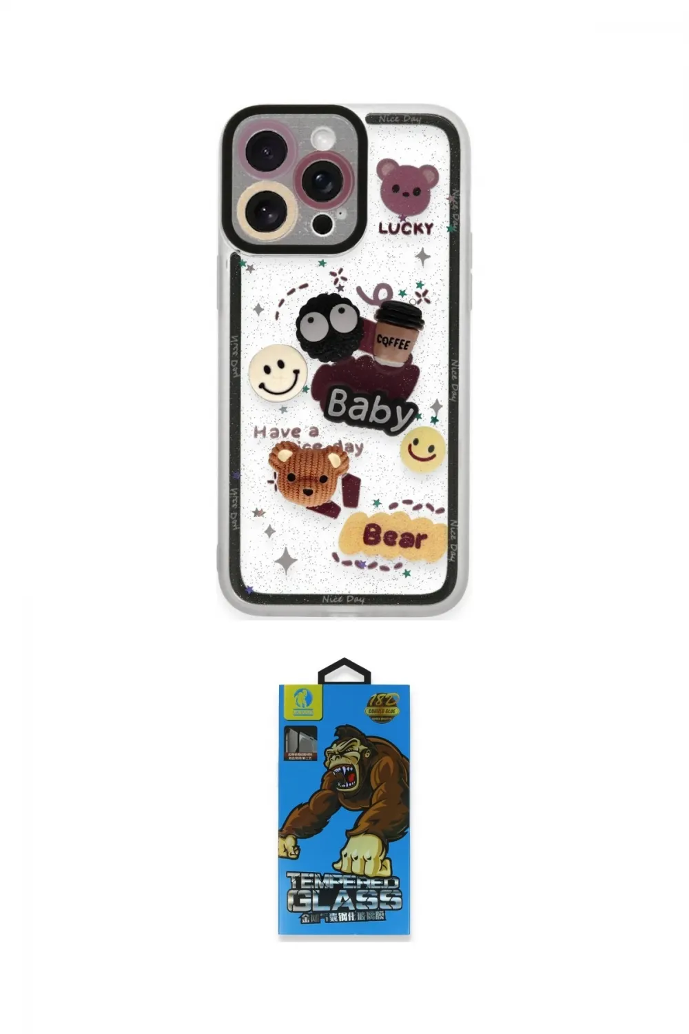 ieg™ iPhone 14 Pro Max Kılıf Çekirdek Asil - Siyah 18D Cam Ekran Koruyucu