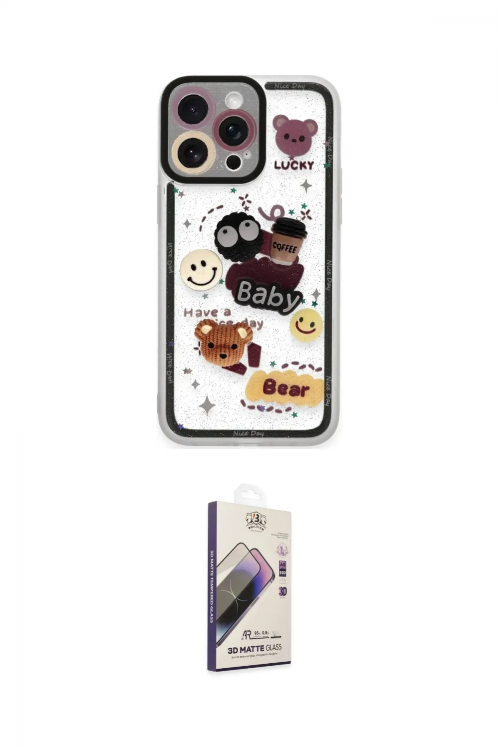 ieg™ iPhone 14 Pro Max Kılıf Çekirdek Asil - Siyah Bilvis 3D Mat Cam Ekran Koruyucu