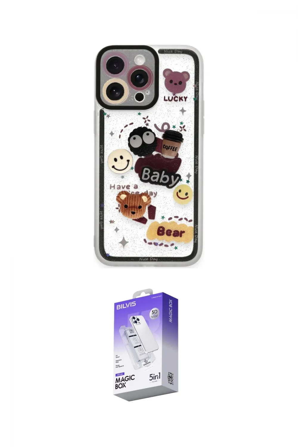 ieg™ iPhone 14 Pro Max Kılıf Çekirdek Asil - Siyah Bilvis 5in1 3D Magic Cam Ekran Koruyucu
