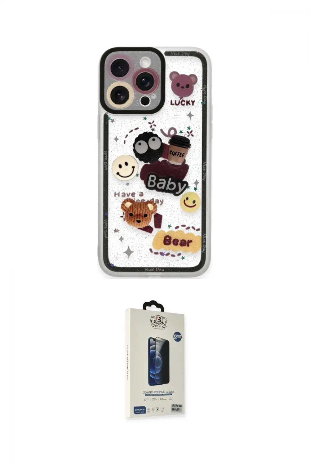 ieg™ iPhone 14 Pro Max Kılıf Çekirdek Asil - Siyah Bilvis Hayalet Cam Ekran Koruyucu