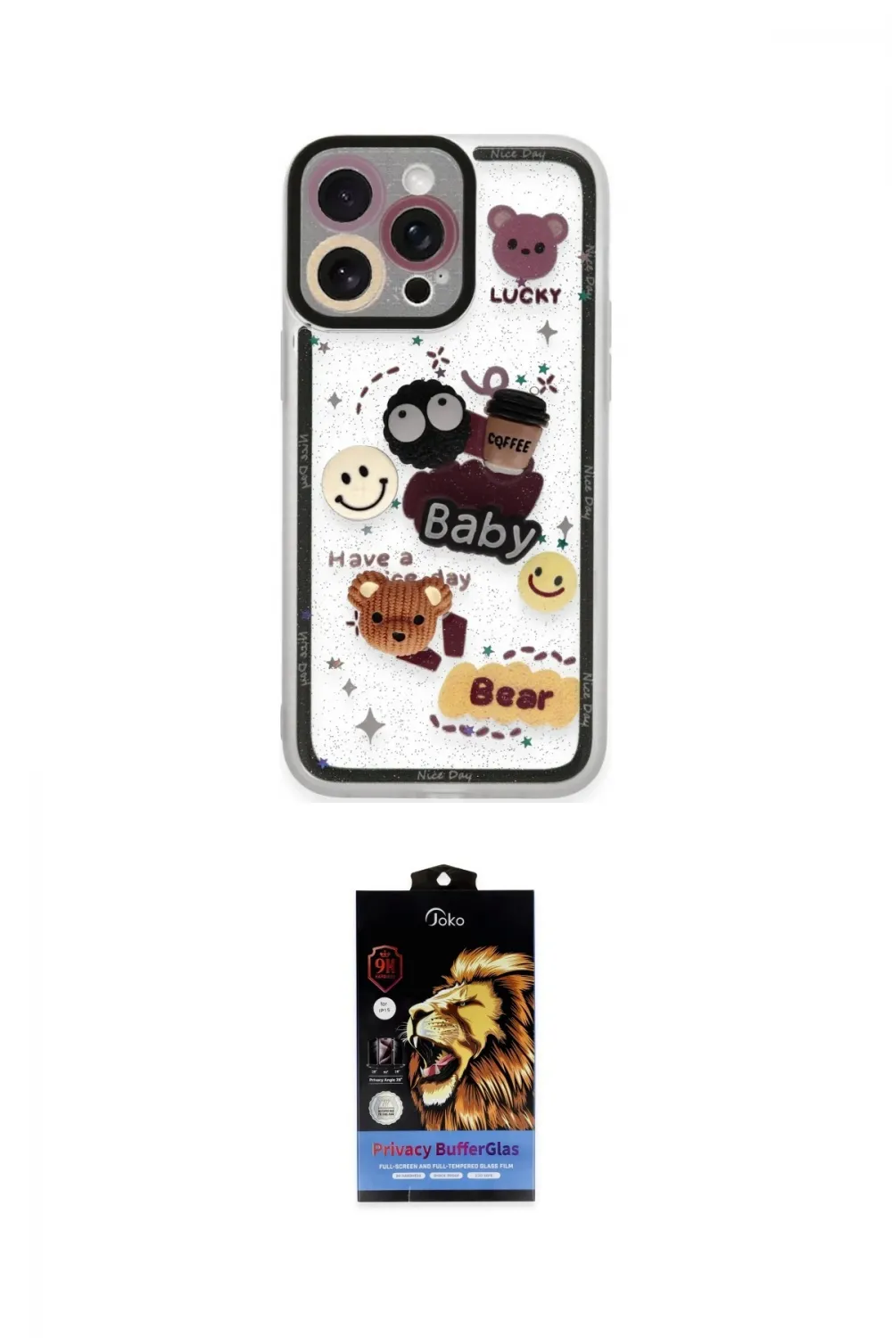 ieg™ iPhone 14 Pro Max Kılıf Çekirdek Asil - Siyah Buffer Hayalet Cam Ekran Koruyucu
