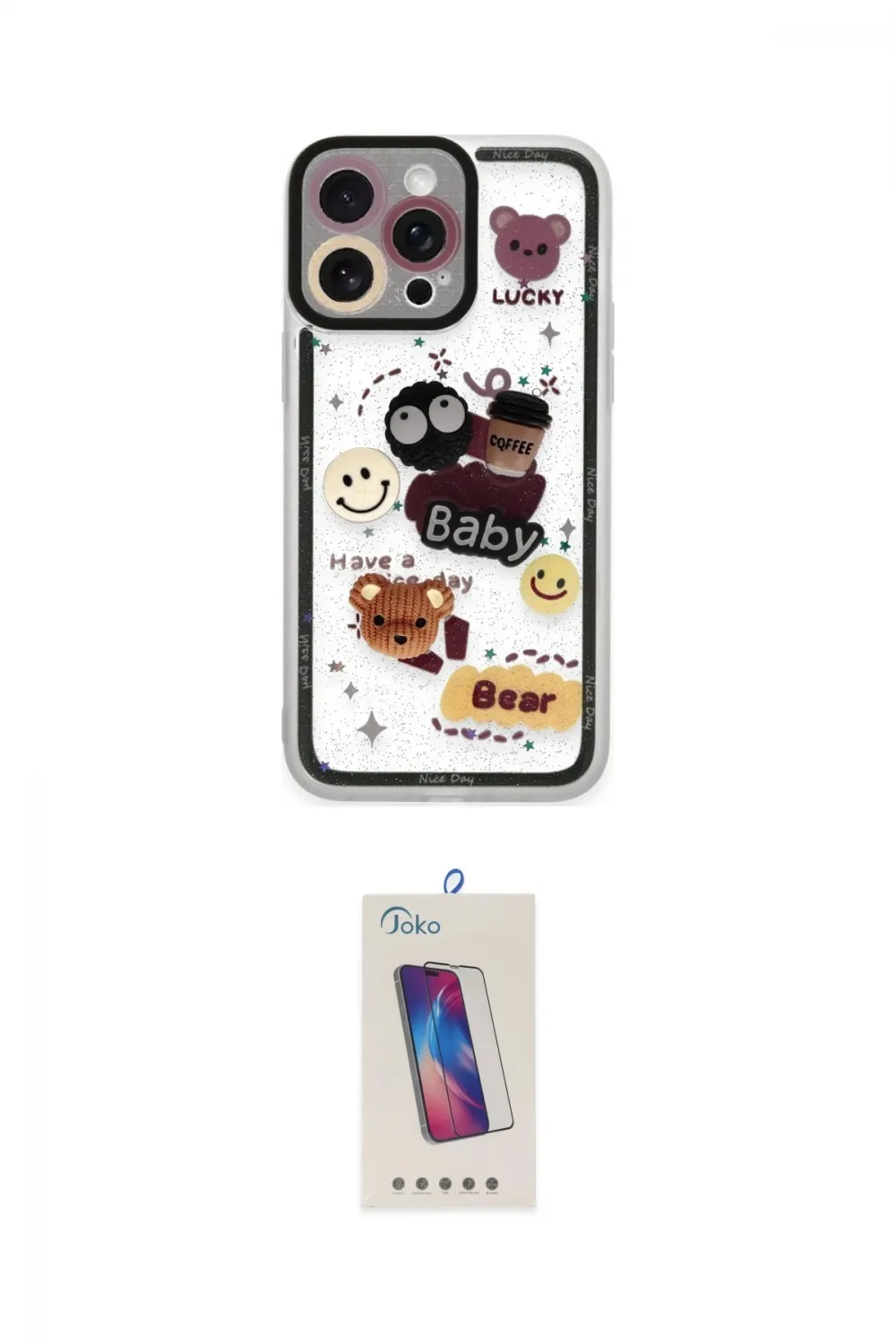 ieg™ iPhone 14 Pro Max Kılıf Çekirdek Asil - Siyah Joko 5D Cam