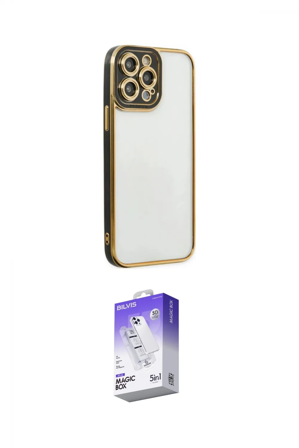 ieg™ iPhone 14 Pro Max Kılıf Çekirdek Klasik Serisi - Siyah Bilvis 5in1 3D Magic Cam Ekran Koruyucu