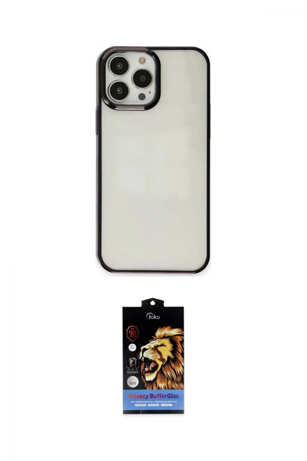 ieg™ iPhone 14 Pro Max Kılıf Doruk Doku Prime - Siyah Buffer Hayalet Cam Ekran Koruyucu