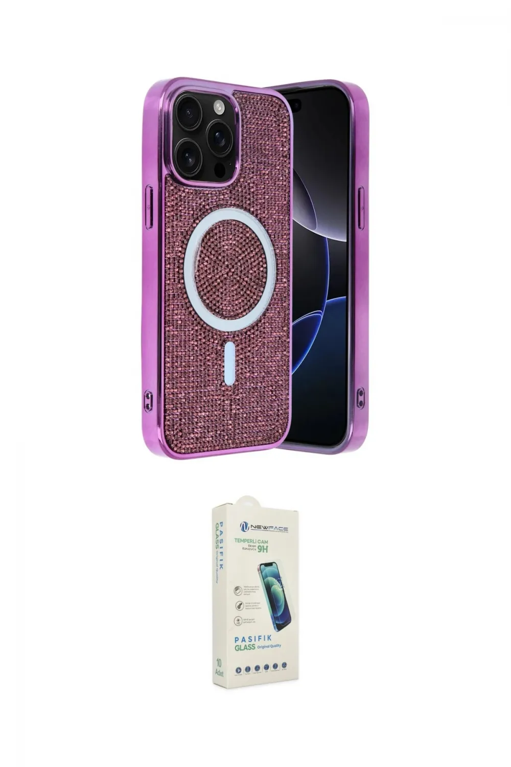 ieg™ iPhone 14 Pro Max Kılıf Eksen Çizgi - Şeffaf Pasifik Cam Ekran Koruyucu