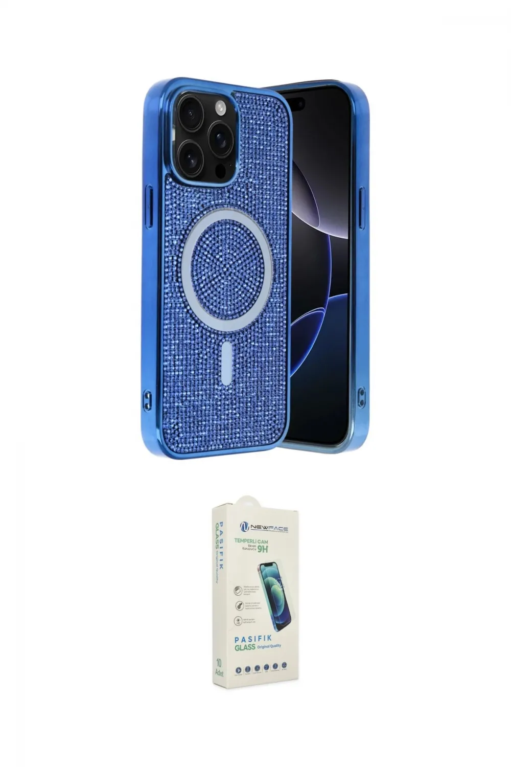 ieg™ iPhone 14 Pro Max Kılıf Eksen Çizgi - Şeffaf Pasifik Cam Ekran Koruyucu