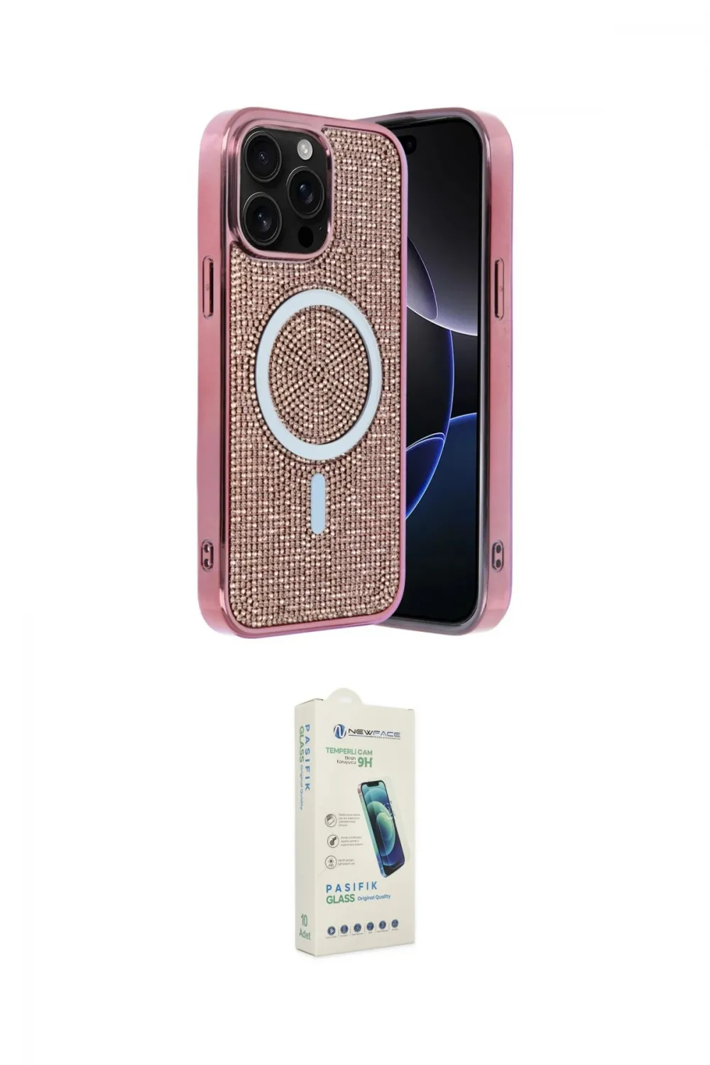 ieg™ iPhone 14 Pro Max Kılıf Eksen Çizgi - Şeffaf Pasifik Cam Ekran Koruyucu