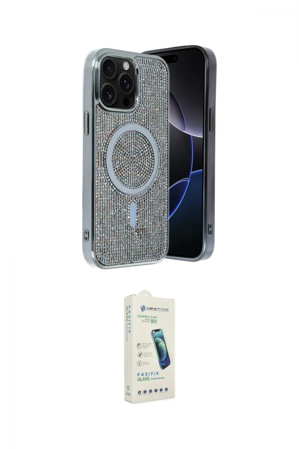 ieg™ iPhone 14 Pro Max Kılıf Eksen Çizgi - Şeffaf Pasifik Cam Ekran Koruyucu