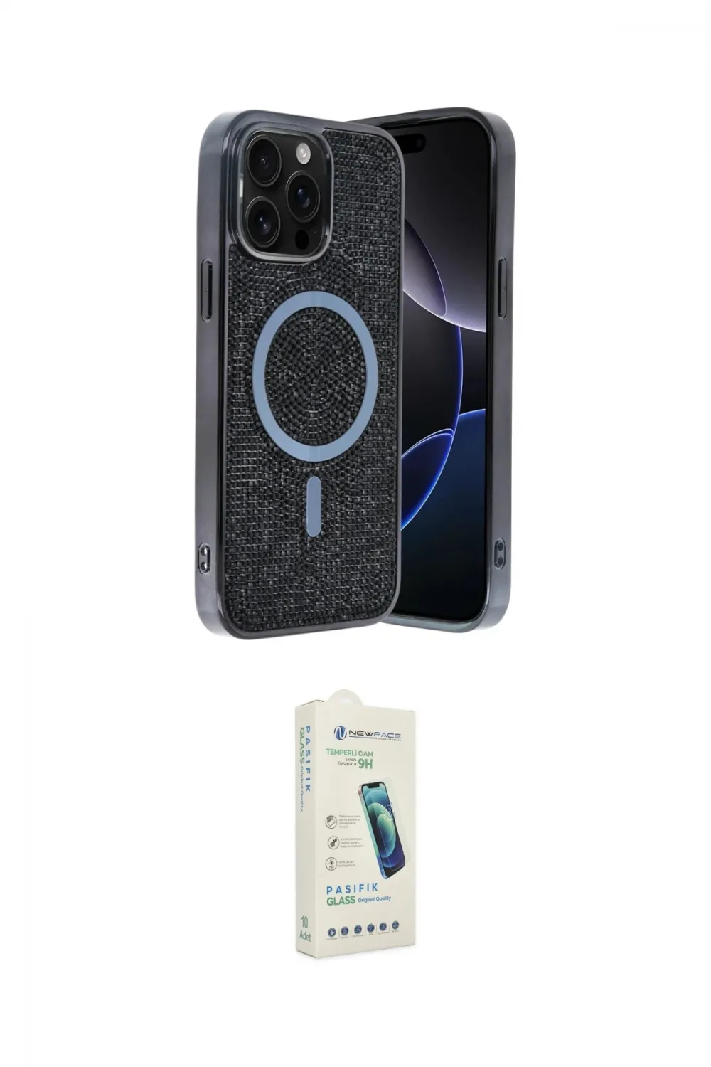 ieg™ iPhone 14 Pro Max Kılıf Eksen Çizgi - Şeffaf Pasifik Cam Ekran Koruyucu