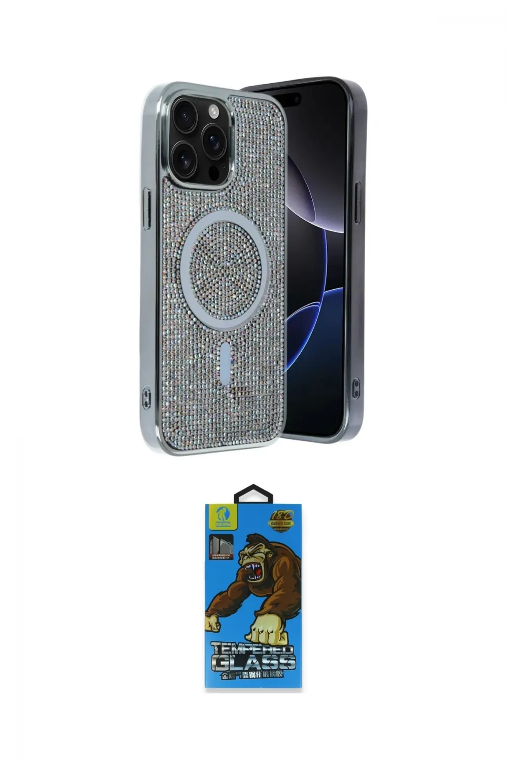 ieg™ iPhone 14 Pro Max Kılıf Eksen Çizgi - Siyah 18D Cam Ekran Koruyucu