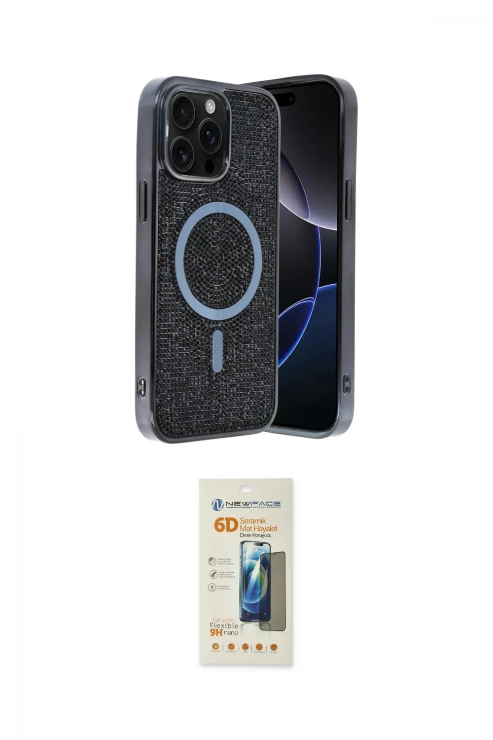 ieg™ iPhone 14 Pro Max Kılıf Eksen Çizgi - Siyah 6D Mat Seramik Hayalet Nano Ekran Koruyucu