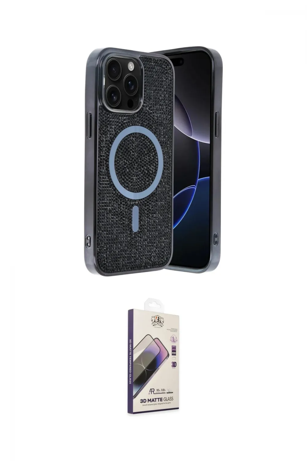 ieg™ iPhone 14 Pro Max Kılıf Eksen Çizgi - Siyah Bilvis 3D Mat Cam Ekran Koruyucu