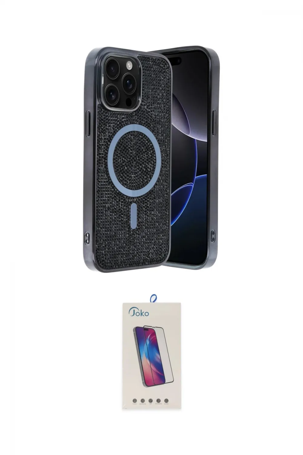 ieg™ iPhone 14 Pro Max Kılıf Eksen Çizgi - Siyah Joko 5D Cam