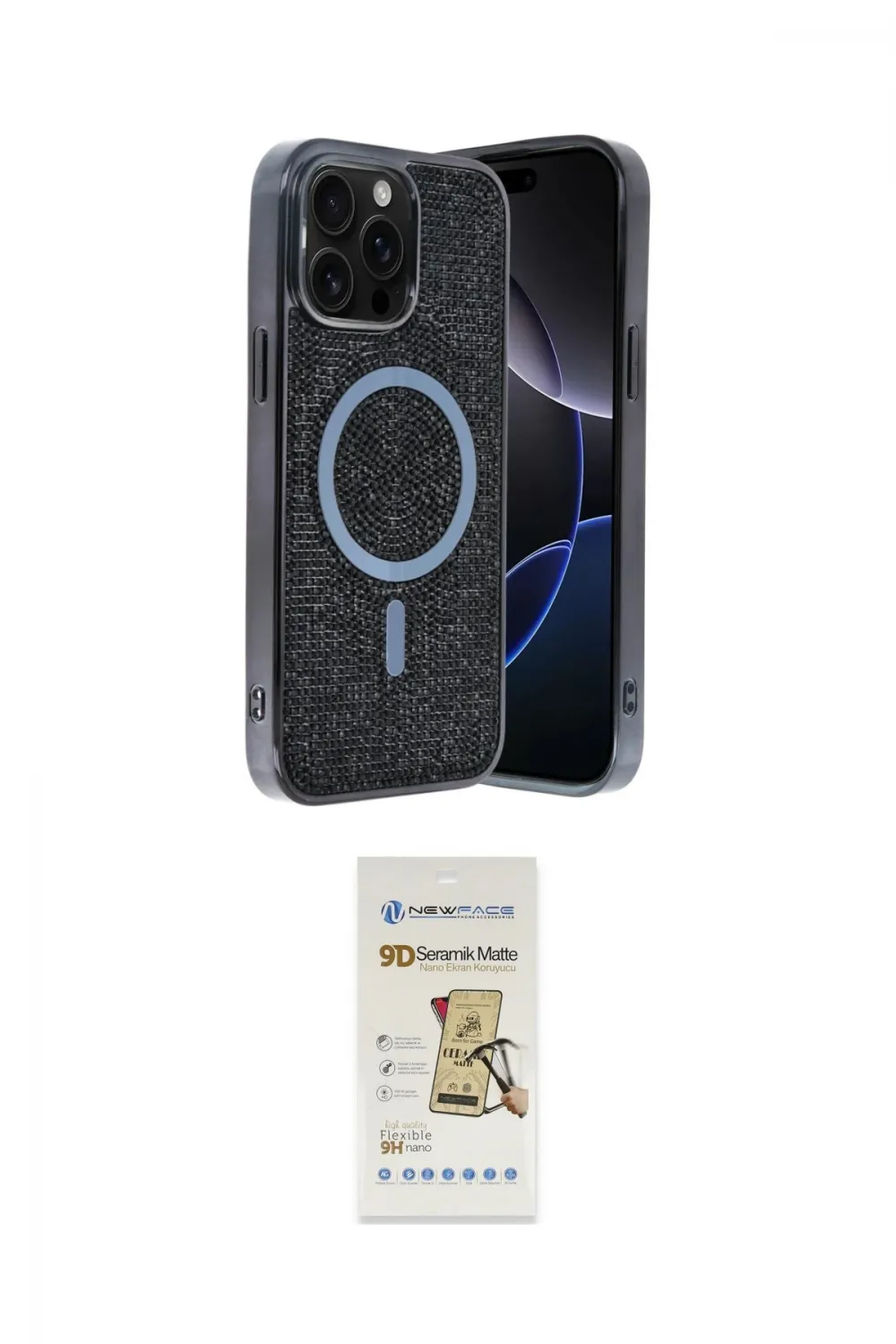 ieg™ iPhone 14 Pro Max Kılıf Eksen Çizgi - Siyah Mat Seramik Nano Ekran Koruyucu