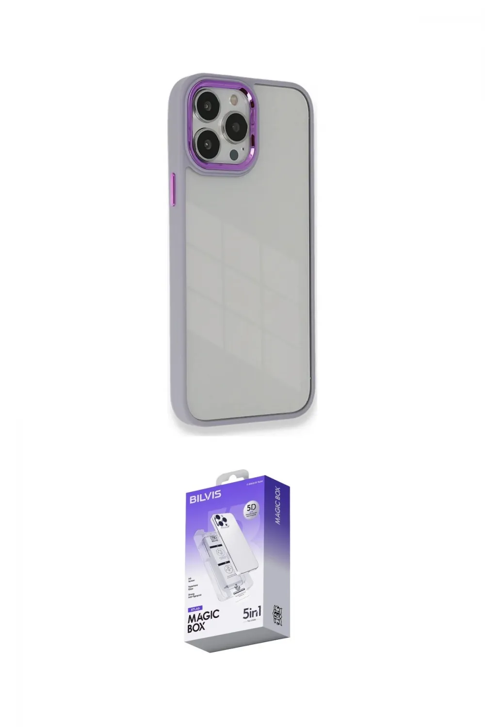 ieg™ iPhone 14 Pro Max Kılıf Eksen Doku Prime - Siyah Bilvis 5in1 3D Magic Cam Ekran Koruyucu