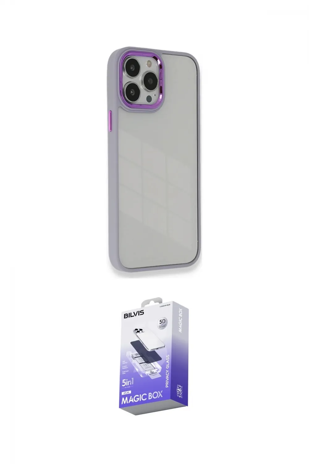 ieg™ iPhone 14 Pro Max Kılıf Eksen Doku Prime - Siyah Bilvis 5in1 5D Magic Hayalet Cam Ekran Koruyucu
