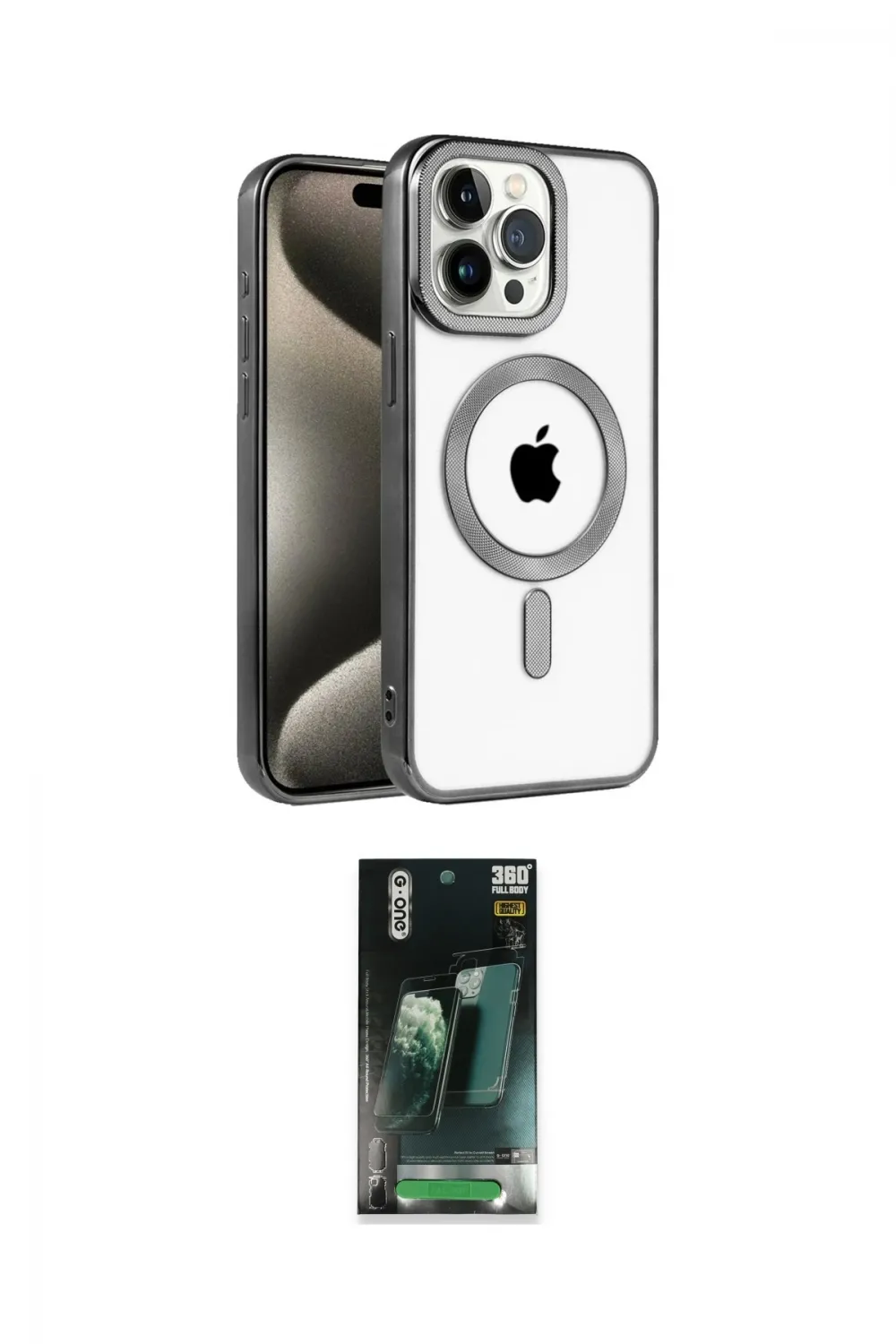 ieg™ iPhone 14 Pro Max Kılıf Eksen Form Koleksiyonu - Şeffaf 360 Full Body Arka Koruyucu