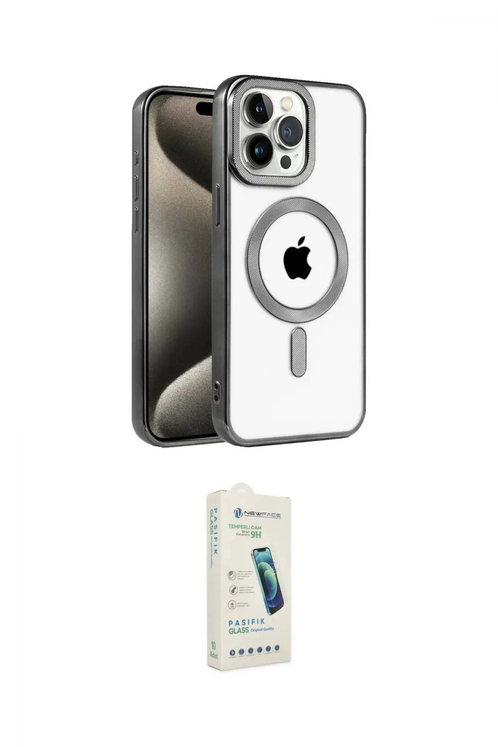 ieg™ iPhone 14 Pro Max Kılıf Eksen Form Koleksiyonu - Şeffaf Pasifik Cam Ekran Koruyucu