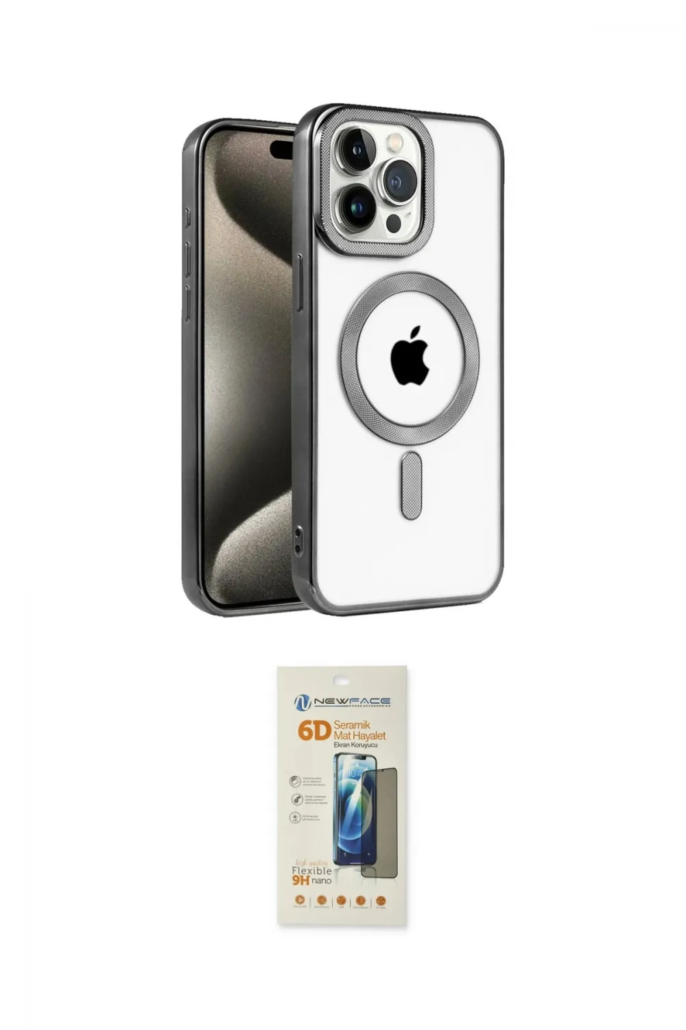 ieg™ iPhone 14 Pro Max Kılıf Eksen Form Koleksiyonu - Siyah 6D Mat Seramik Hayalet Nano Ekran Koruyucu
