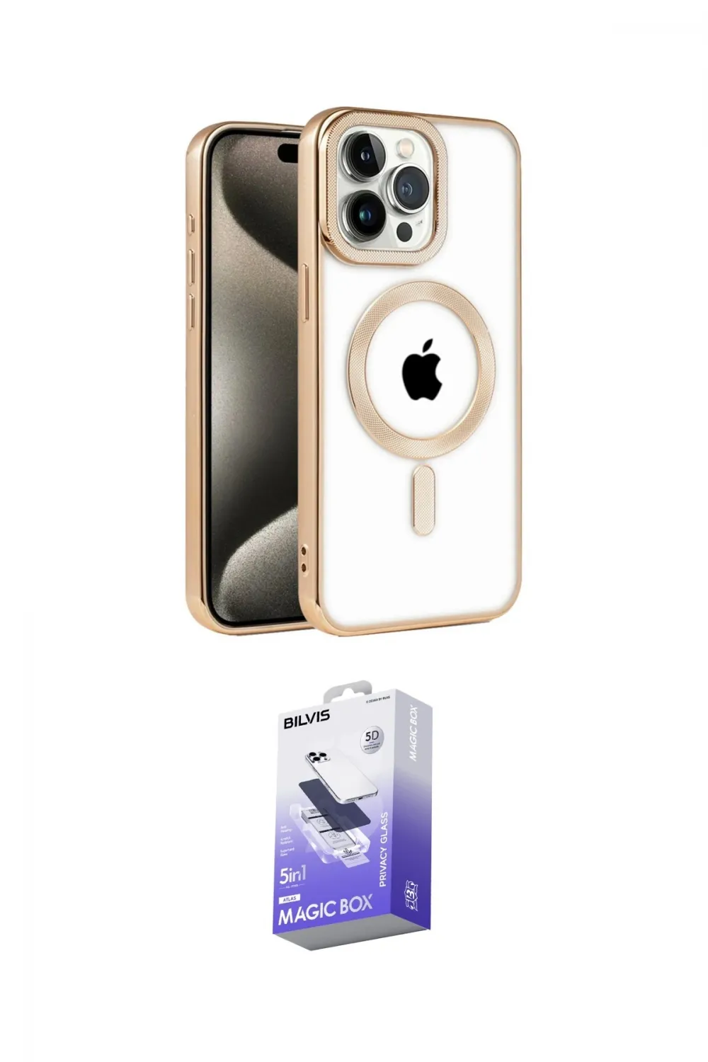 ieg™ iPhone 14 Pro Max Kılıf Eksen Form Koleksiyonu - Siyah Bilvis 5in1 5D Magic Hayalet Cam Ekran Koruyucu
