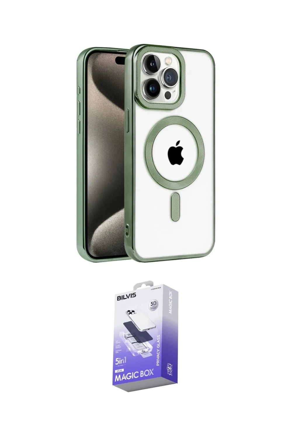 ieg™ iPhone 14 Pro Max Kılıf Eksen Form Koleksiyonu - Siyah Bilvis 5in1 5D Magic Hayalet Cam Ekran Koruyucu